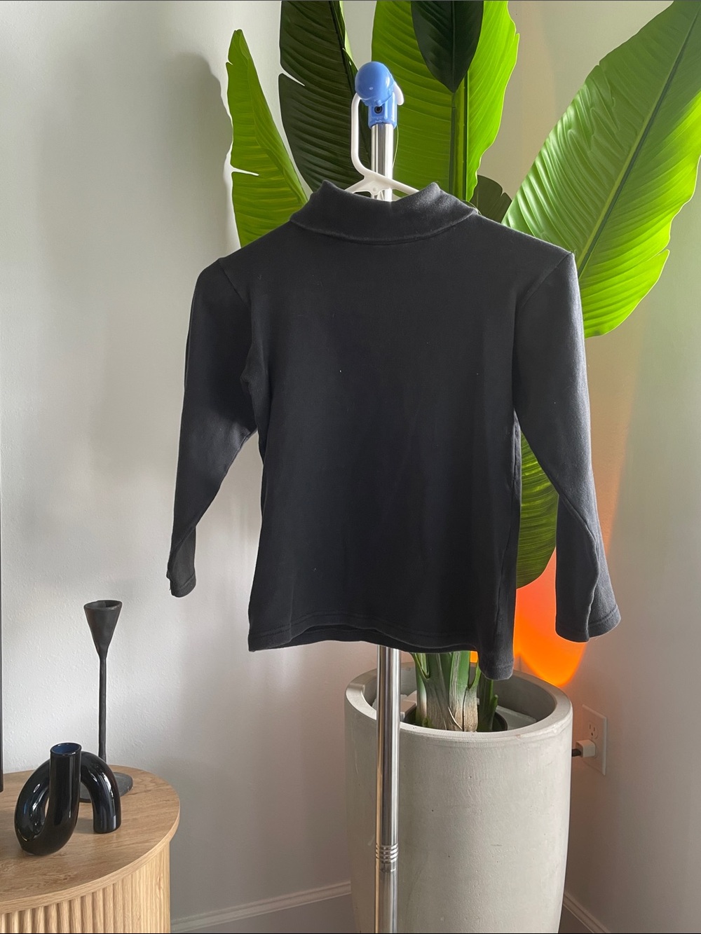 Black Long-Sleeve Kids Turtleneck Top